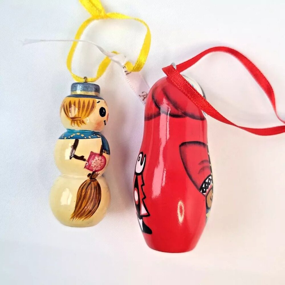 Sitka Alaska Christmas Ornament Lot Lacquered Wood Hand Painted Folk Art Vintage - Picture 3 of 7